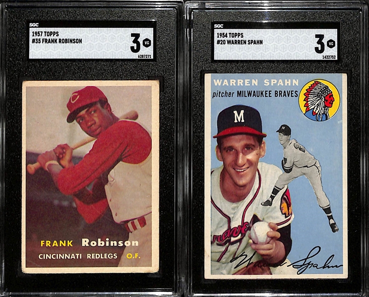 (2) SGC 3 Cards w. 1957 Topps Frank Robinson & 1954 Topps Warren Spahn